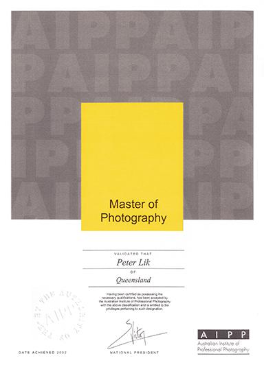 Australian Institute of Professional Photography, Master Photography Award, presented to Peter Lik in 2002.