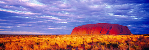 Uluru Rock a sandstone monolith in the Northern Territory desert of Australia at sunset