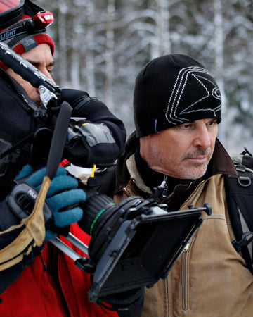 Peter Lik behind the scenes with camera man during filming of The Weather Channel's, From the Edge with Peter Lik.