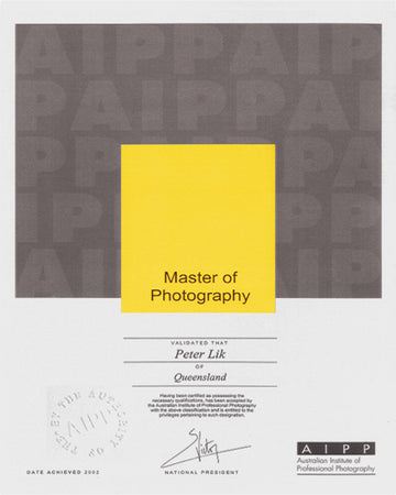 Australian Institute of Professional Photographers, Master of Photography Award, presented to Peter Lik in 2002.