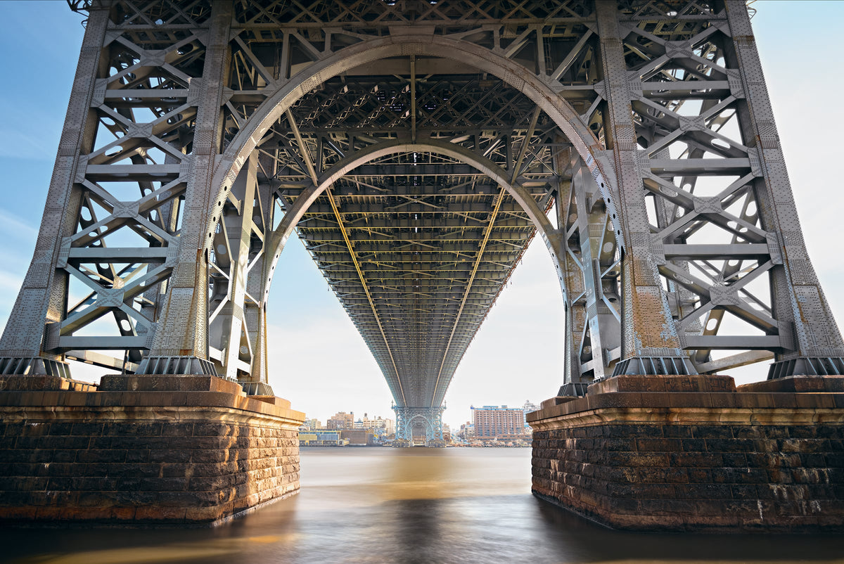 View from under the Williamsburg Bridge with the city of New York in the background