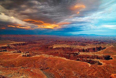 Storm rolling into the rock canyon and valley of Canyonlands National Park Utah